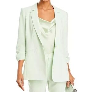 $395 Cinq A Sept Khloe Ruched Sleeve Blazer in Minty Delight